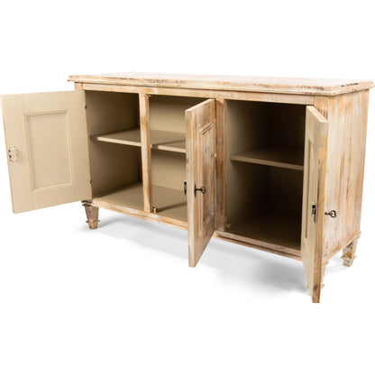 Louis XVI Sideboard by Sarreid Ltd. in ivory, grey and white/white base gray quartz top. Made from wood in a traditional style.