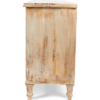 Louis XVI Sideboard by Sarreid Ltd. in ivory, grey and white/white base gray quartz top. Made from wood in a traditional style.