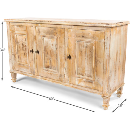 Louis XVI Sideboard by Sarreid Ltd. in ivory, grey and white/white base gray quartz top. Made from wood in a traditional style.