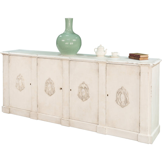Crested Wall Cabinet by Sarreid Ltd. in white and 4 doors 4 keys white/white finish. Made from solid pine in a cottage & farmhouse style.