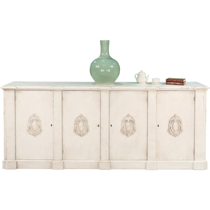 Crested Wall Cabinet by Sarreid Ltd. in white and 4 doors 4 keys white/white finish. Made from solid pine in a cottage & farmhouse style.