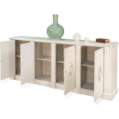 Crested Wall Cabinet by Sarreid Ltd. in white and 4 doors 4 keys white/white finish. Made from solid pine in a cottage & farmhouse style.