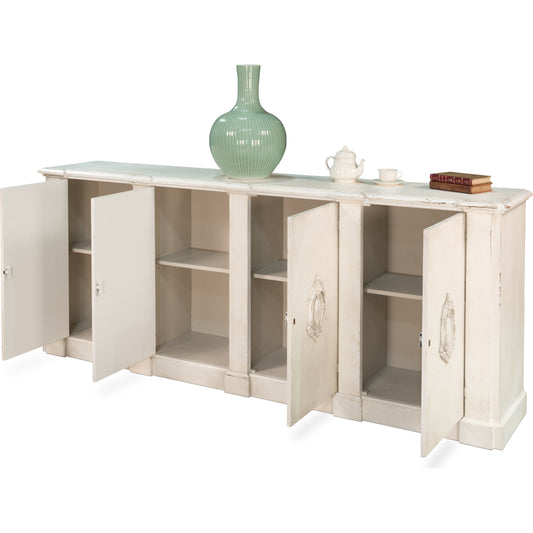 Crested Wall Cabinet by Sarreid Ltd. in white and 4 doors 4 keys white/white finish. Made from solid pine in a cottage & farmhouse style.