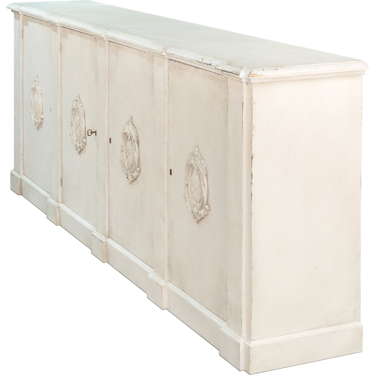 002 SR-857368 | Additional Silo | Crested Wall Cabinet by Sarreid Ltd. in white and 4 doors 4 keys white/white finish. Made from solid pine in a cottage & farmhouse style.