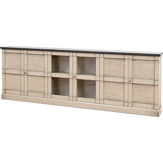 Six Door Console by Sarreid Ltd. in gray and washed grey base stone grey top. Made from pine in a cottage & farmhouse style.