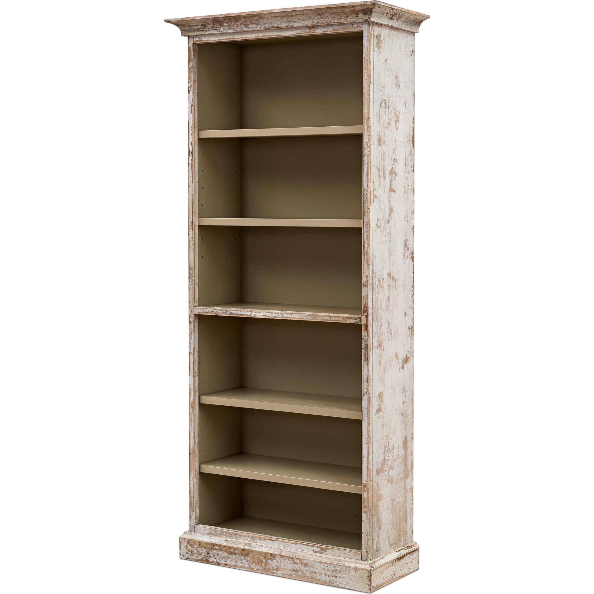 Open Shelf Bookcase by Sarreid Ltd. in cortina white. Made from solid pine in a cottage & farmhouse style.