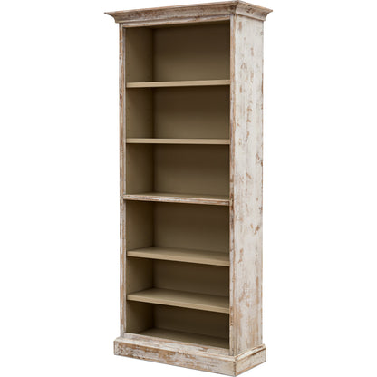 Open Shelf Bookcase by Sarreid Ltd. in cortina white. Made from solid pine in a cottage & farmhouse style.