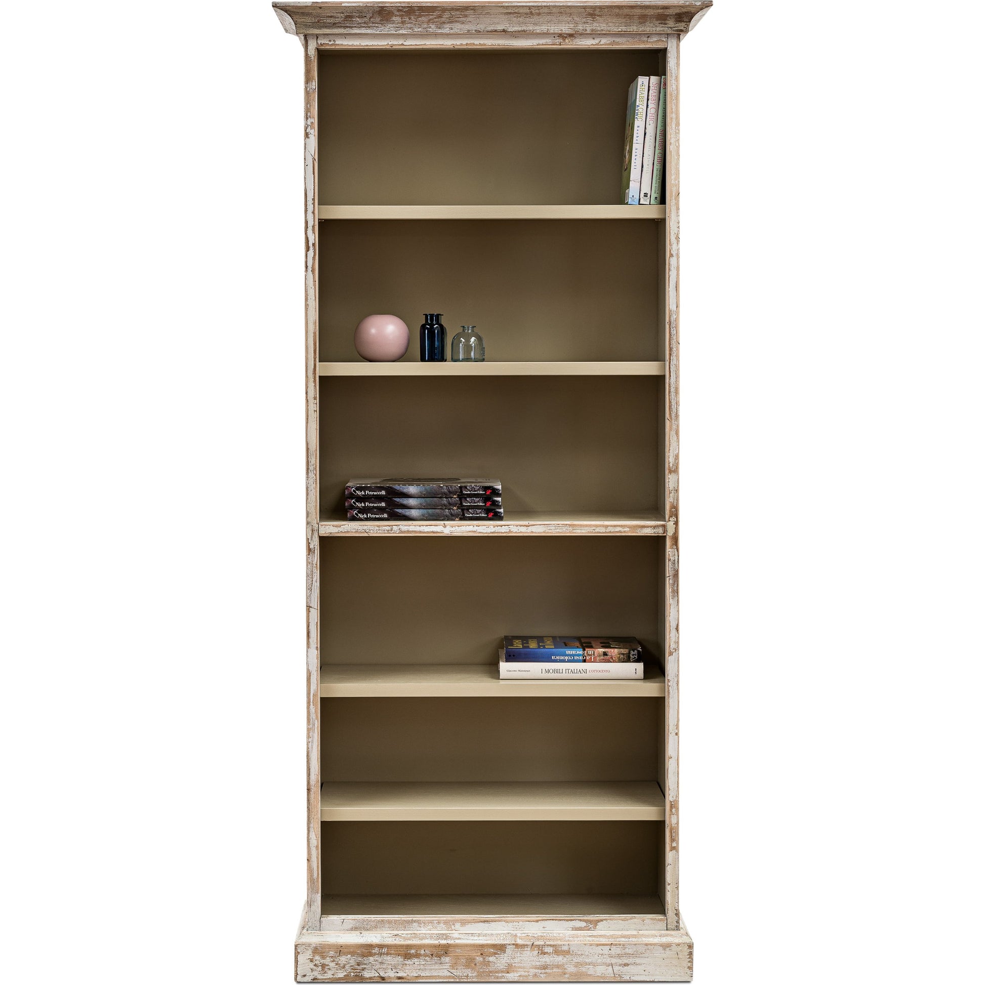 Open Shelf Bookcase by Sarreid Ltd. in cortina white. Made from solid pine in a cottage & farmhouse style.