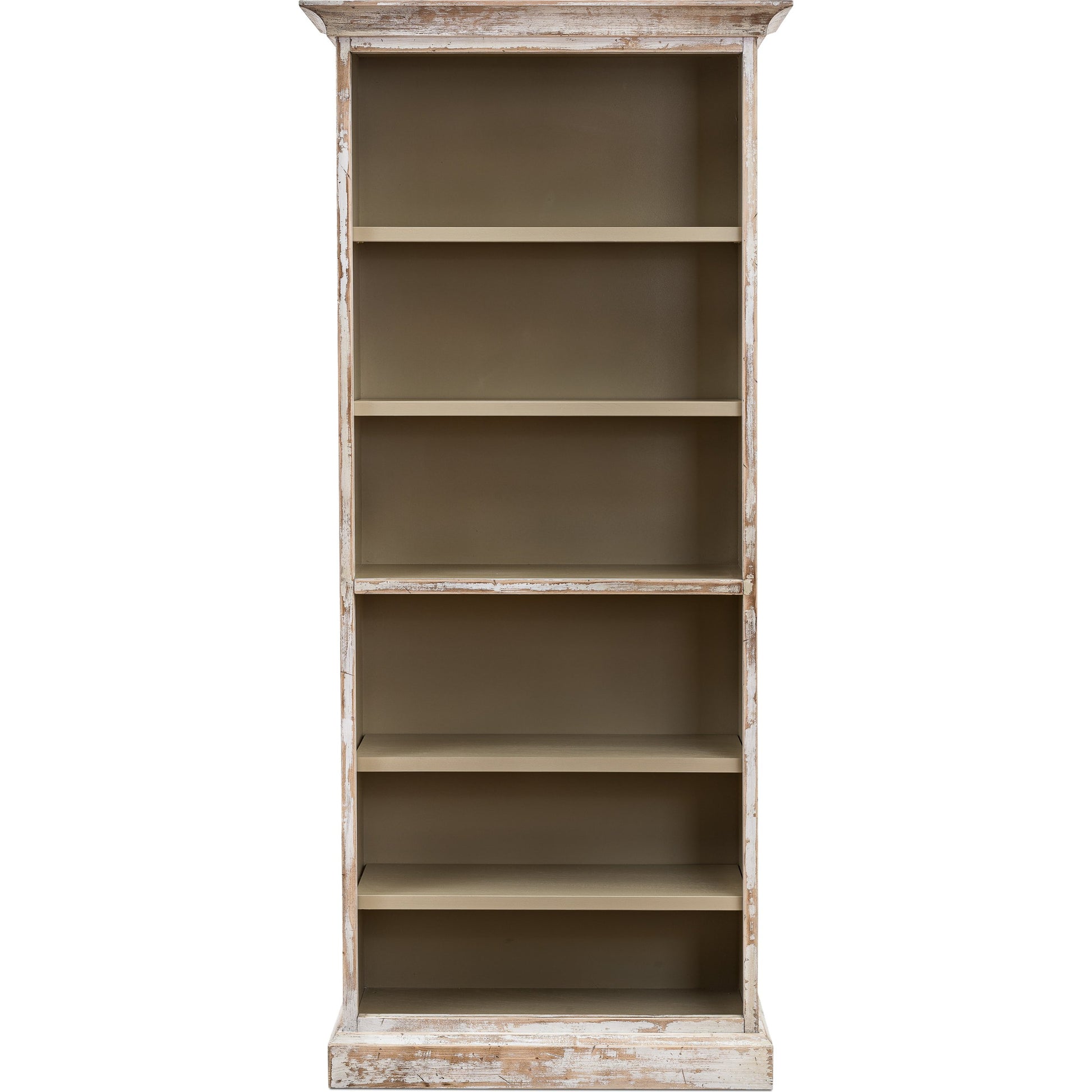Open Shelf Bookcase by Sarreid Ltd. in cortina white. Made from solid pine in a cottage & farmhouse style.