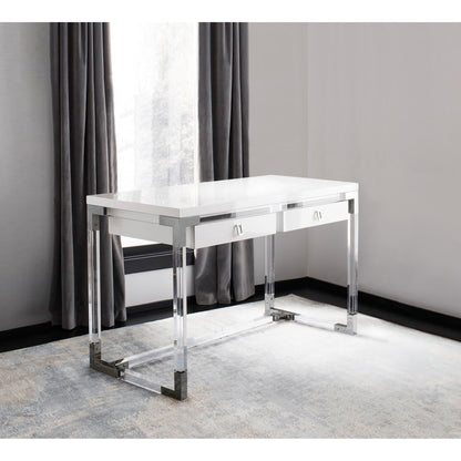 Firenze Contemporary Desk by Pasargad Home in silver and white. Made from lucite in a modern style.
