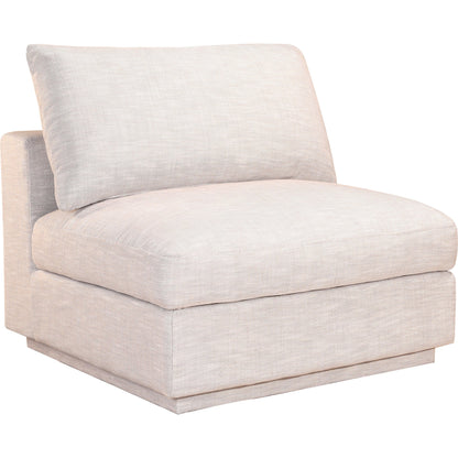 Justin Slipper Chair by Moe's Home Collection in taupe. Made from 90% polyester, 10% linen upholstery, solid pine wood frame, mdf, foam in a modern style.