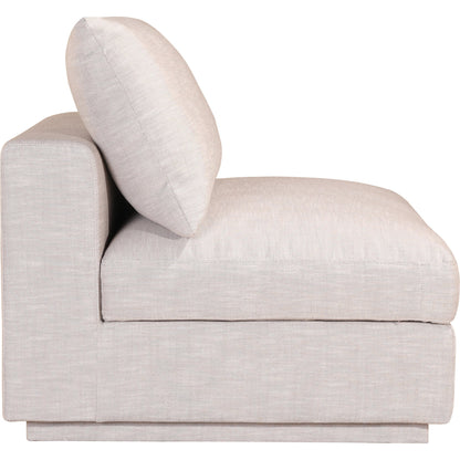 Justin Slipper Chair by Moe's Home Collection in taupe. Made from 90% polyester, 10% linen upholstery, solid pine wood frame, mdf, foam in a modern style.
