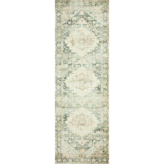 Rosette Colette Rug by Loloi in teal, ivory. Made from 100% polyester in a traditional style.