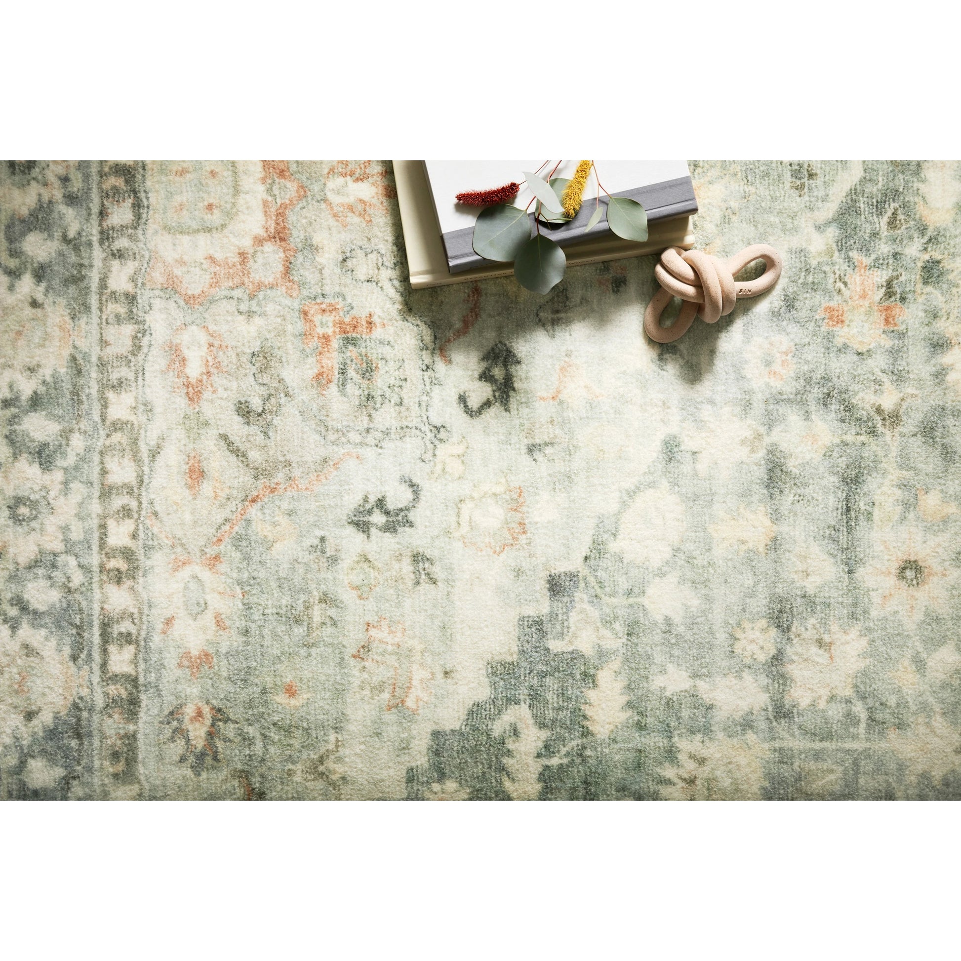 Rosette Colette Rug by Loloi in teal, ivory. Made from 100% polyester in a traditional style.