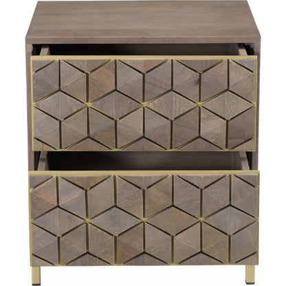 Corolla Nightstand by Moe's Home Collection in light gray, brass. Made from solid mango wood, veneers over mdf, iron base in a eclectic & global style.