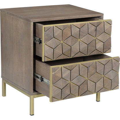 Corolla Nightstand by Moe's Home Collection in light gray, brass. Made from solid mango wood, veneers over mdf, iron base in a eclectic & global style.