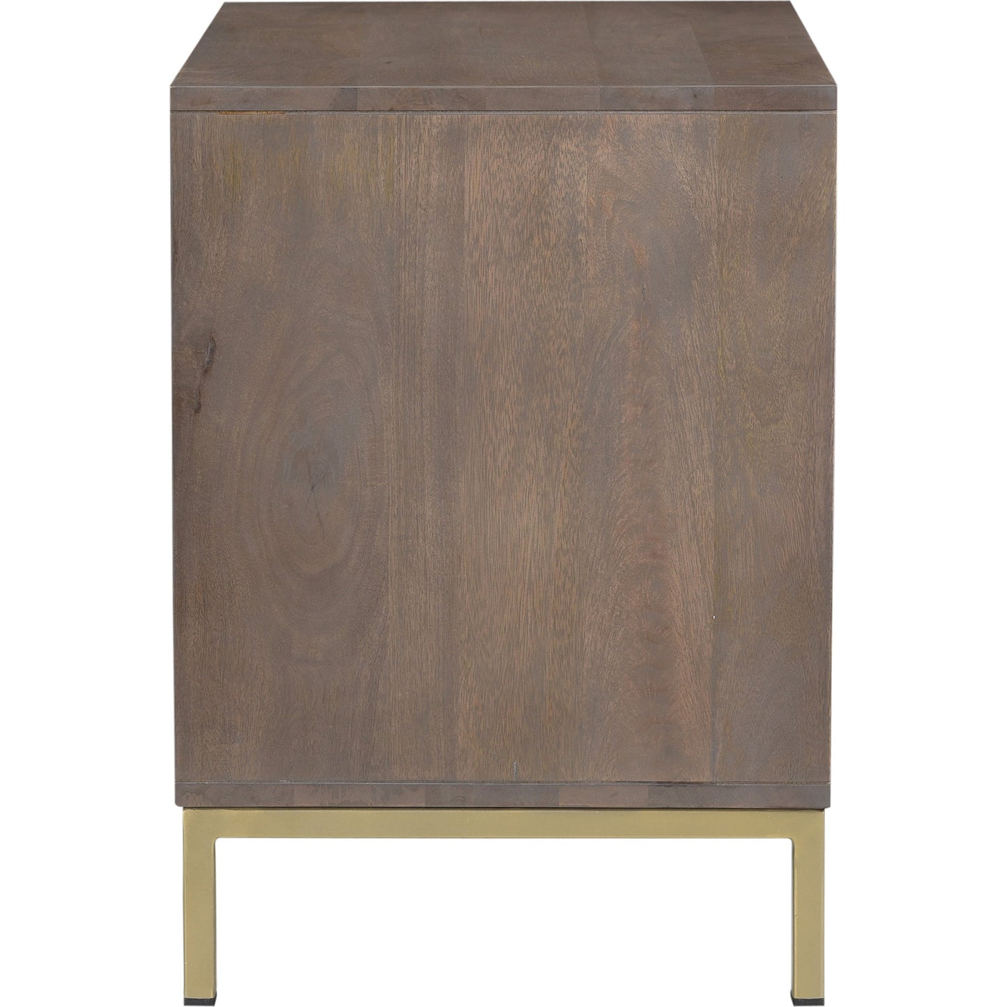004 SR-816707 | Additional Silo | Corolla Nightstand by Moe's Home Collection in light gray, brass. Made from solid mango wood, veneers over mdf, iron base in a eclectic & global style.