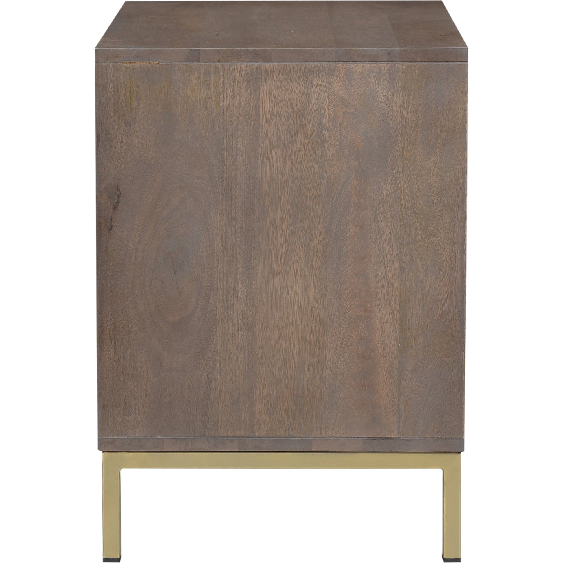 Corolla Nightstand by Moe's Home Collection in light gray, brass. Made from solid mango wood, veneers over mdf, iron base in a eclectic & global style.