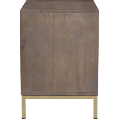 Corolla Nightstand by Moe's Home Collection in light gray, brass. Made from solid mango wood, veneers over mdf, iron base in a eclectic & global style.
