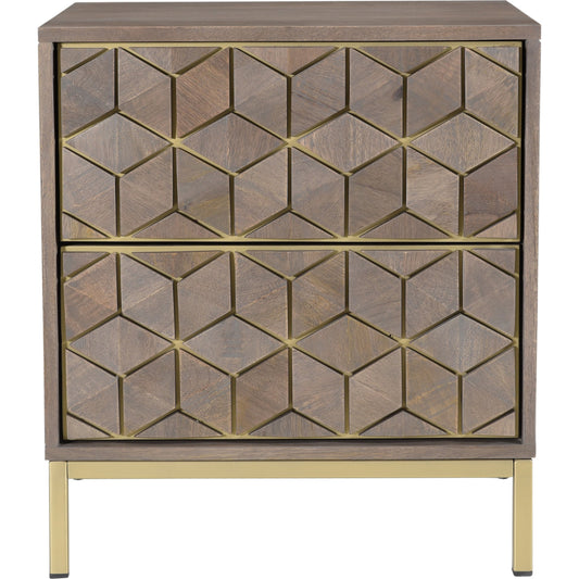 Corolla Nightstand by Moe's Home Collection in light gray, brass. Made from solid mango wood, veneers over mdf, iron base in a eclectic & global style.