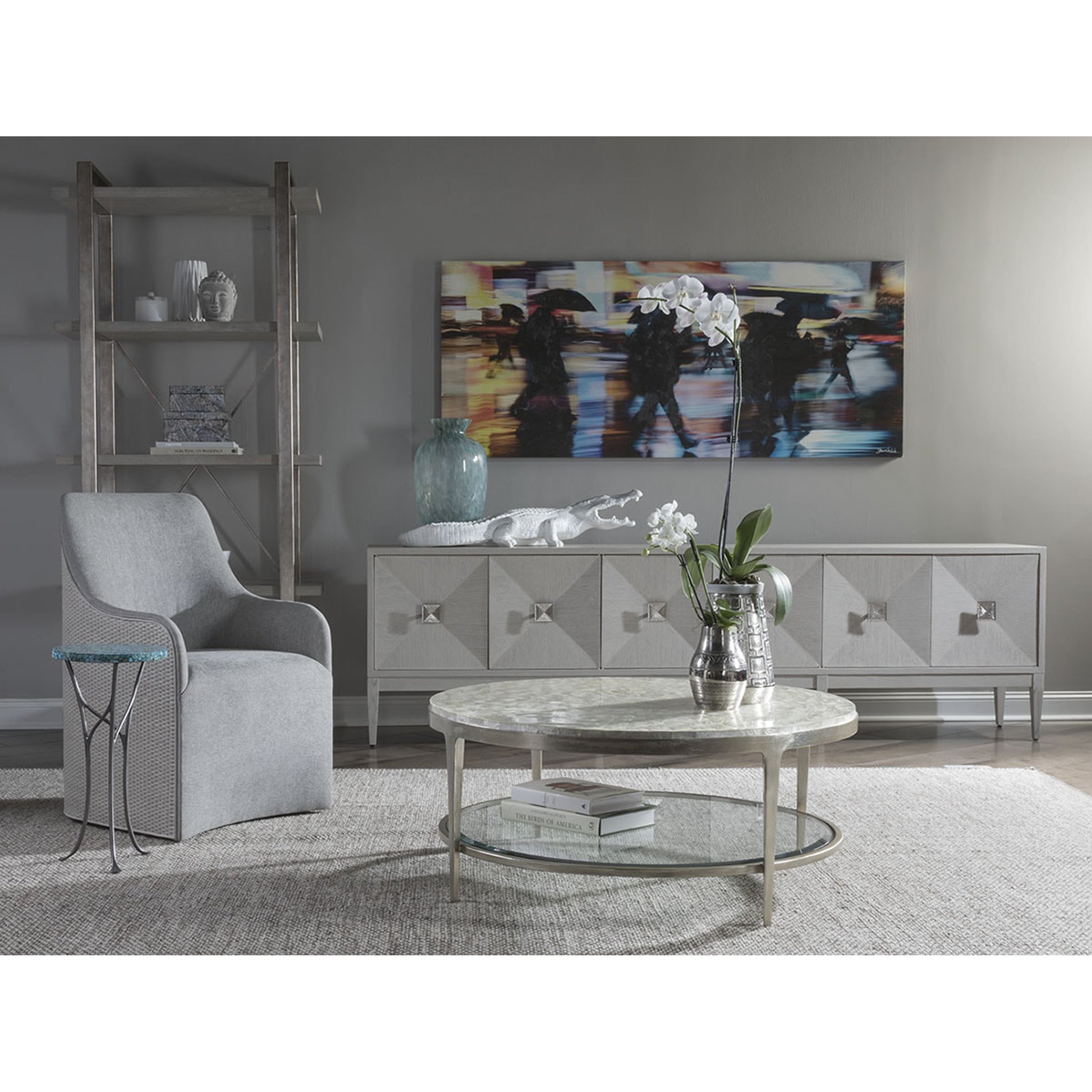 Gravitas Cocktail Table by Artistica Home in champagne foil. Made from unique in a modern style.