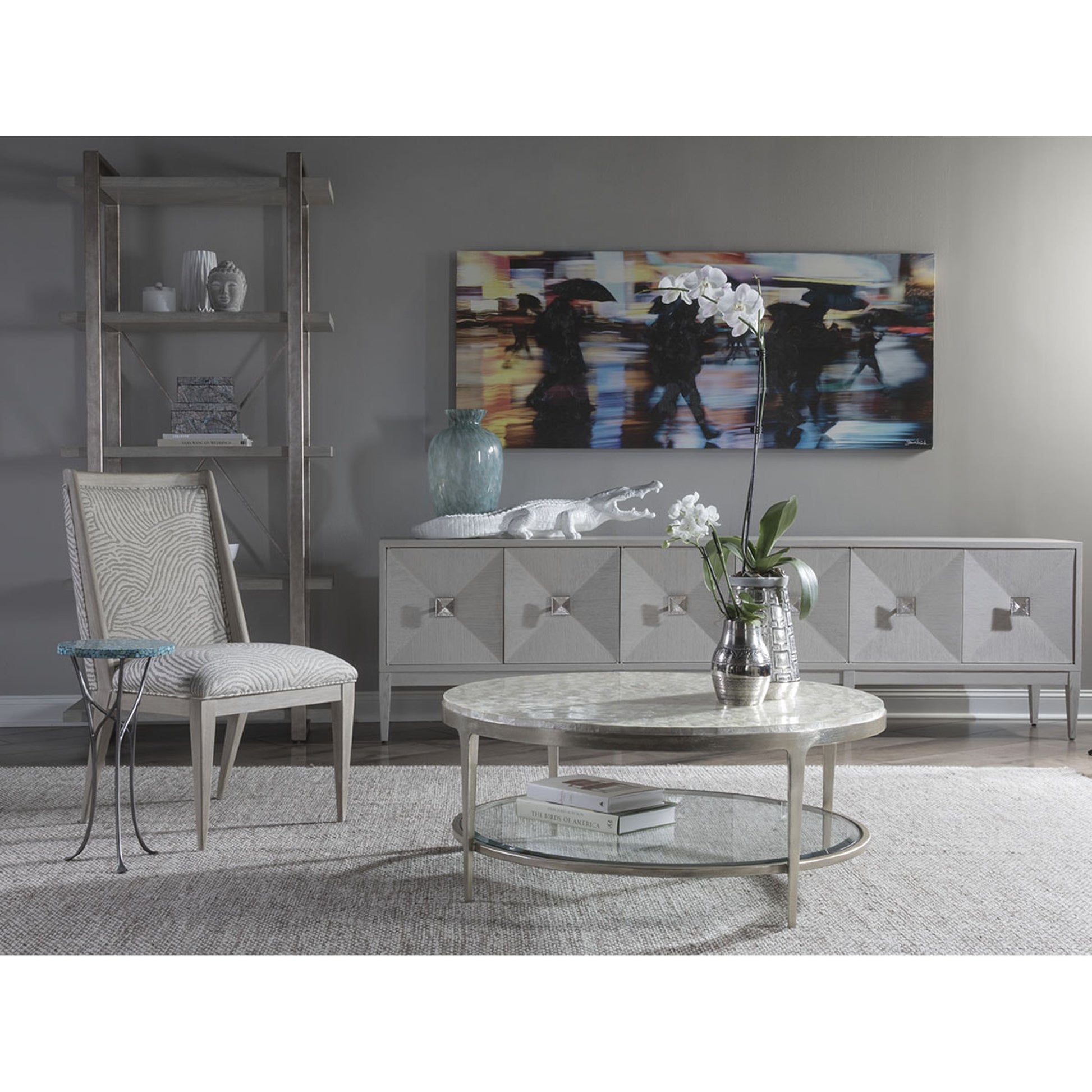 Gravitas Cocktail Table by Artistica Home in champagne foil. Made from unique in a modern style.