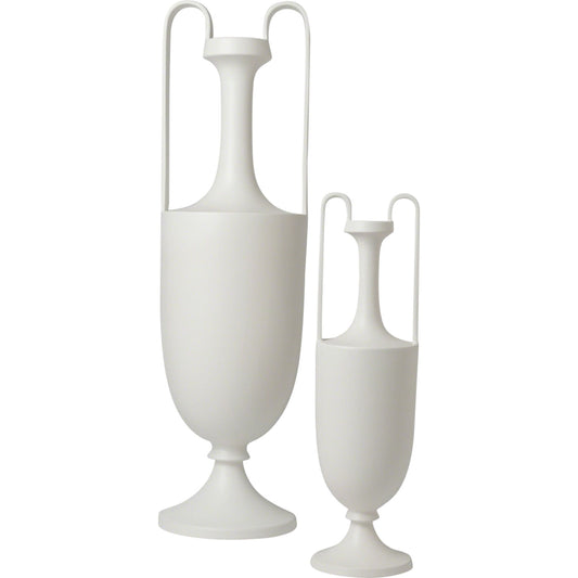 Elongated Grecian Amphora by Global Views in matte white. Made from ceramic in a transitional style.