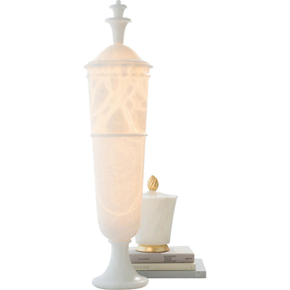 Alexander Lighted Urn by Global Views. Made from alablaster in a transitional style.