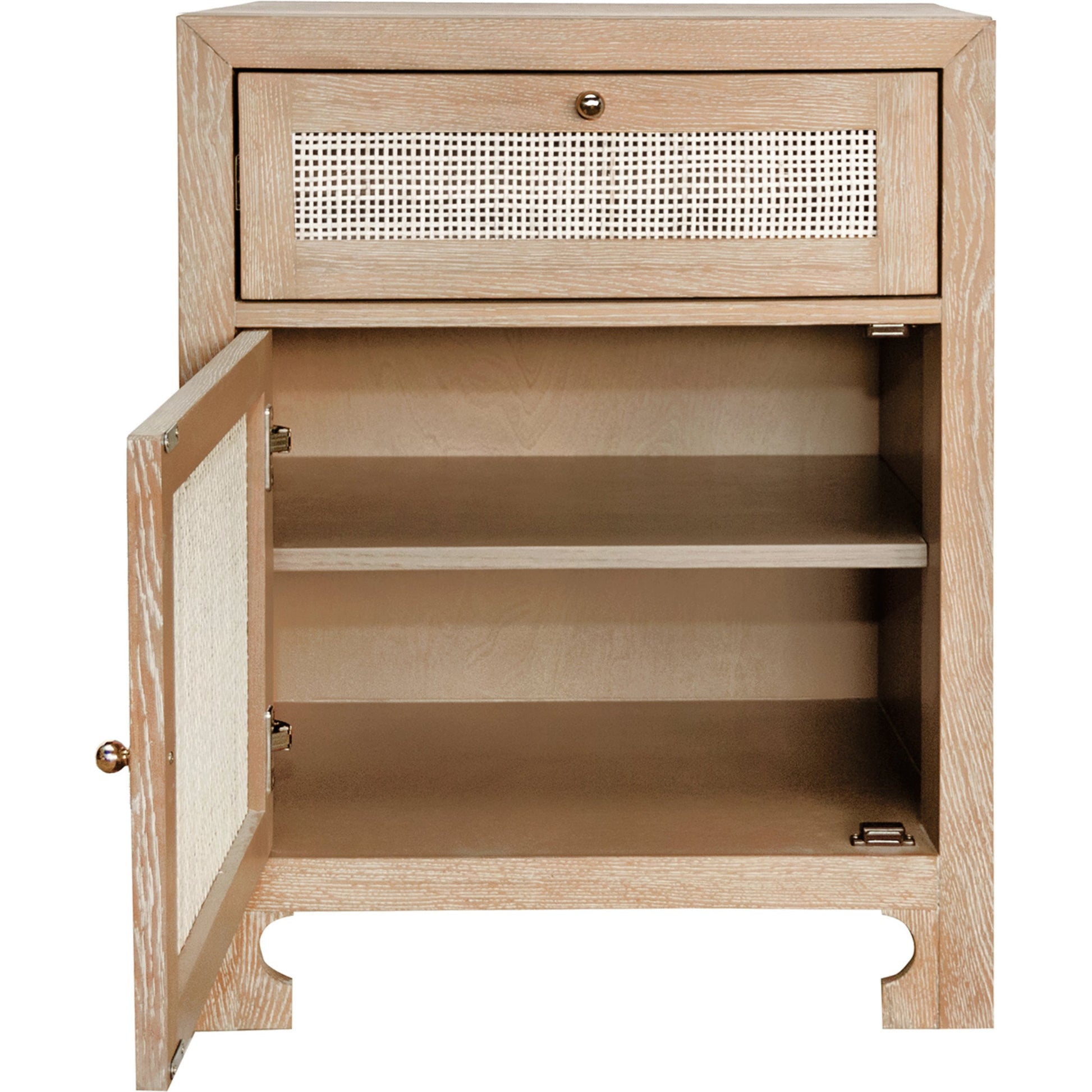 Ruth One Door Cabinet by Worlds Away in cerused oak. Made from unique in a cottage & farmhouse style.