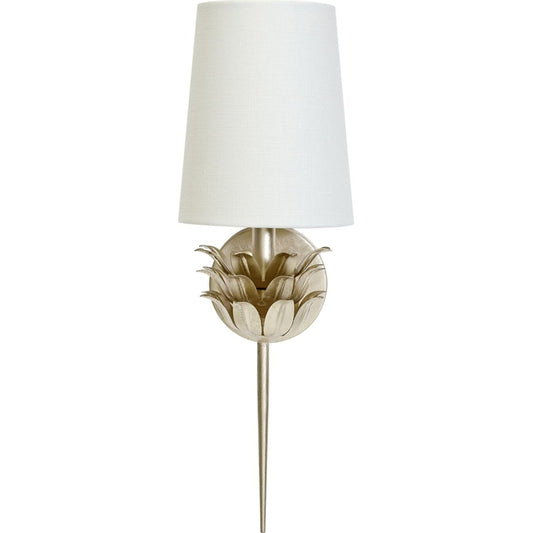 Delilah Sconce by Worlds Away in gold, white. Made from metal, linen in a traditional style.