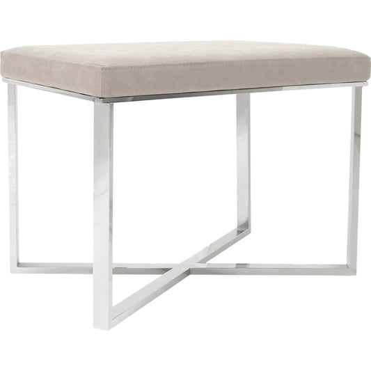 Luxe Rectangle Stool by Pasargad Home in chrome. Made from faux leather in a modern style.