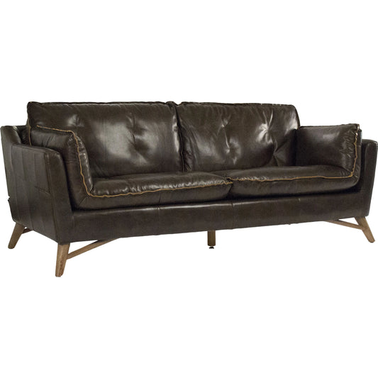 Juste Sofa by Zentique in dark brown and rubberwood, top-grain leather. Made from rubberwood, top-grain leather in a transitional style.