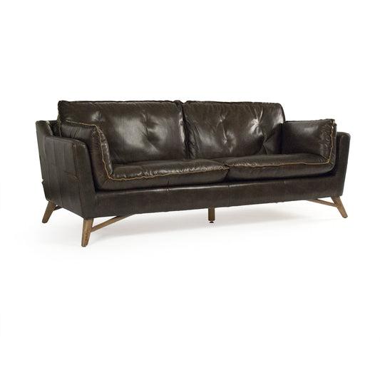 Juste Sofa by Zentique in dark brown and rubberwood, top-grain leather. Made from rubberwood, top-grain leather in a transitional style.