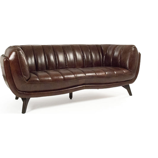 Brice Sofa by Zentique in dark brown and rubberwood, top-grain leather. Made from rubberwood, top-grain leather in a modern style.
