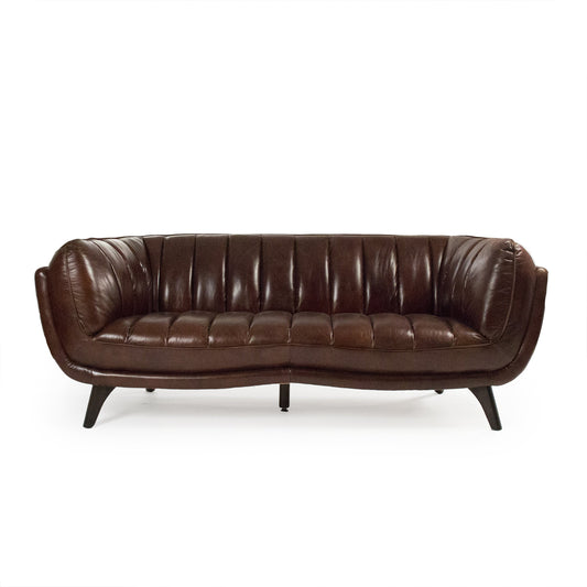 Brice Sofa by Zentique in dark brown and rubberwood, top-grain leather. Made from rubberwood, top-grain leather in a modern style.