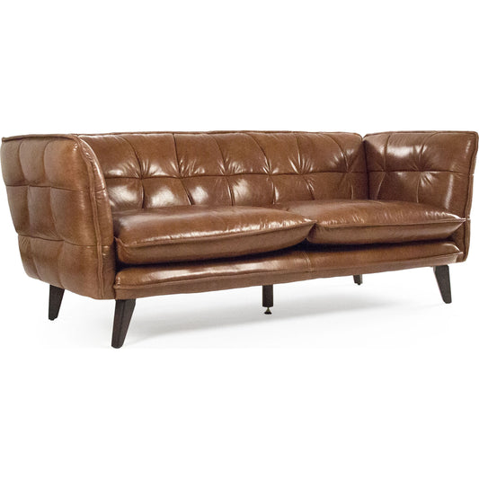 Liliane Sofa by Zentique in tan brown and rubberwood, top-grain leather. Made from rubberwood, top-grain leather in a modern style.