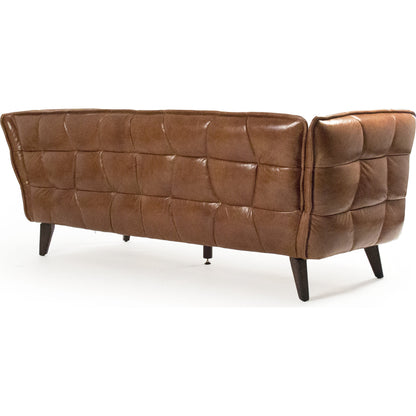 Liliane Sofa by Zentique in tan brown and rubberwood, top-grain leather. Made from rubberwood, top-grain leather in a modern style.