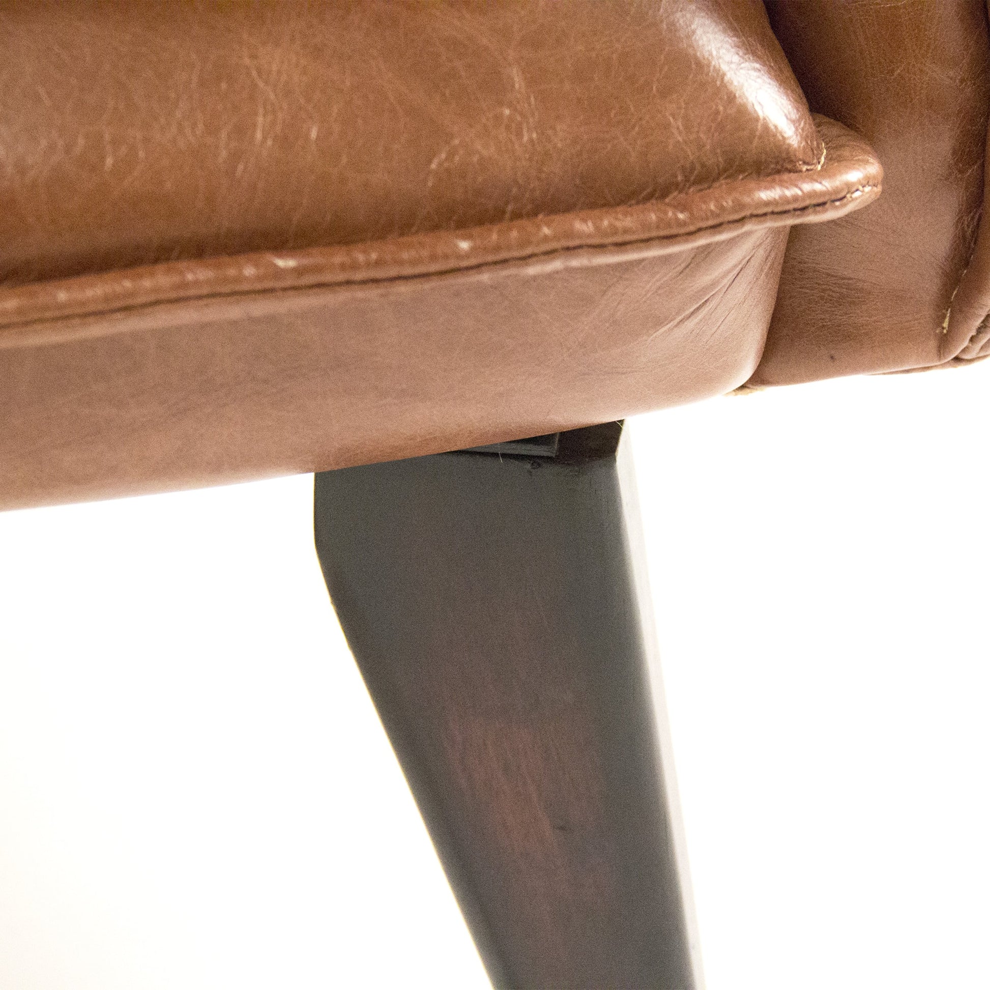 Liliane Sofa by Zentique in tan brown and rubberwood, top-grain leather. Made from rubberwood, top-grain leather in a modern style.