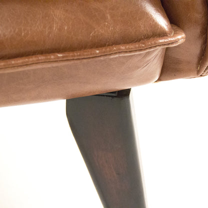 Liliane Sofa by Zentique in tan brown and rubberwood, top-grain leather. Made from rubberwood, top-grain leather in a modern style.