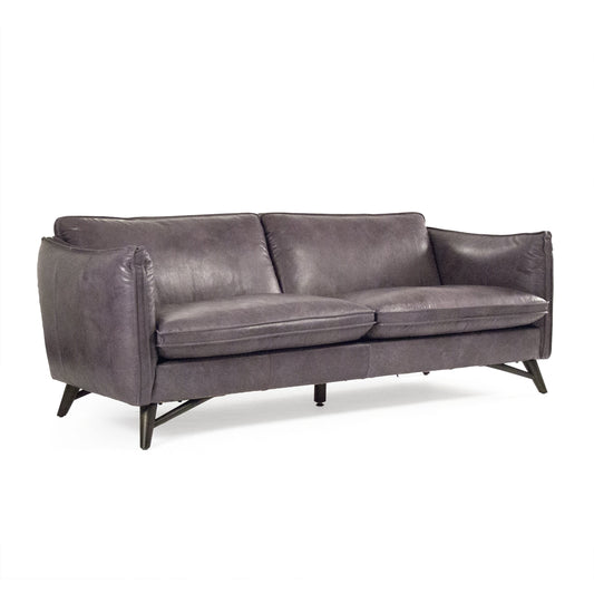 Lionel Sofa by Zentique in gray and rubberwood, top-grain leather. Made from rubberwood, top-grain leather in a modern style.