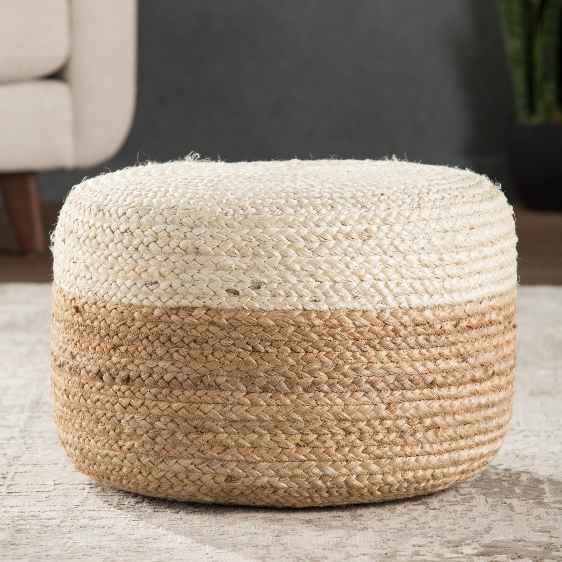Saba Oliana Pouf by Jaipur Living. Made from 100% jute in a coastal style.