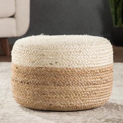 Saba Oliana Pouf by Jaipur Living. Made from 100% jute in a coastal style.