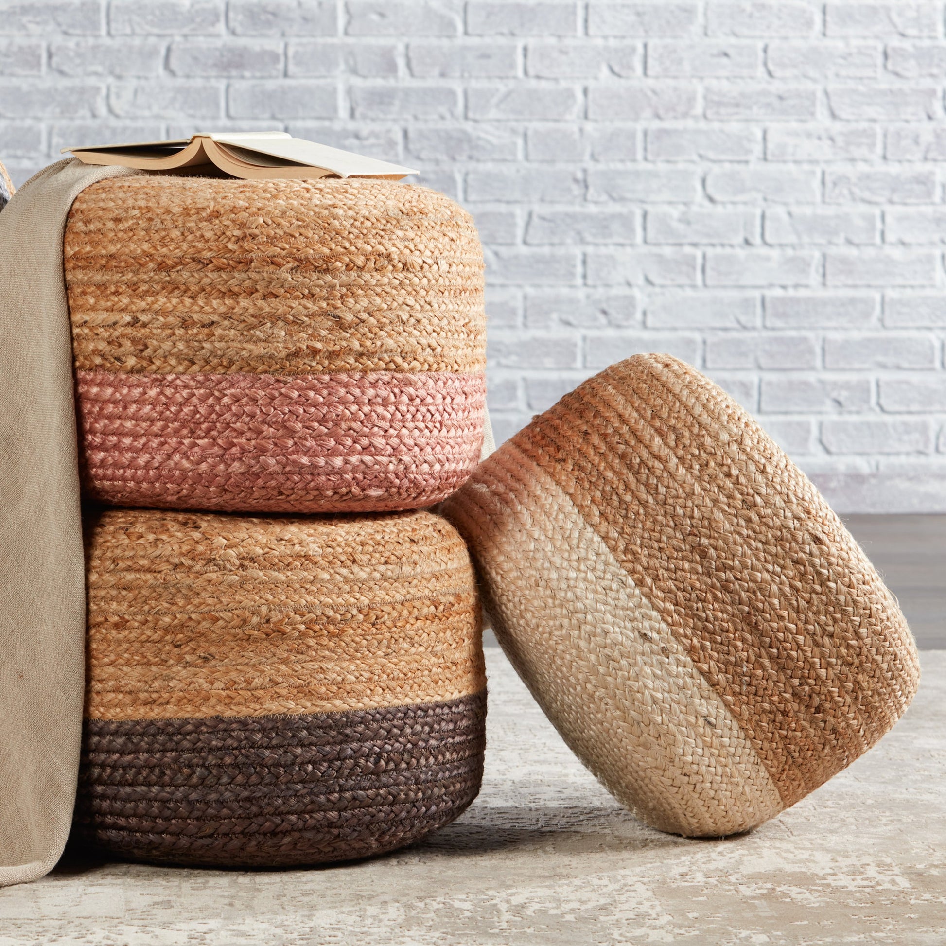 Saba Oliana Pouf by Jaipur Living. Made from 100% jute in a coastal style.