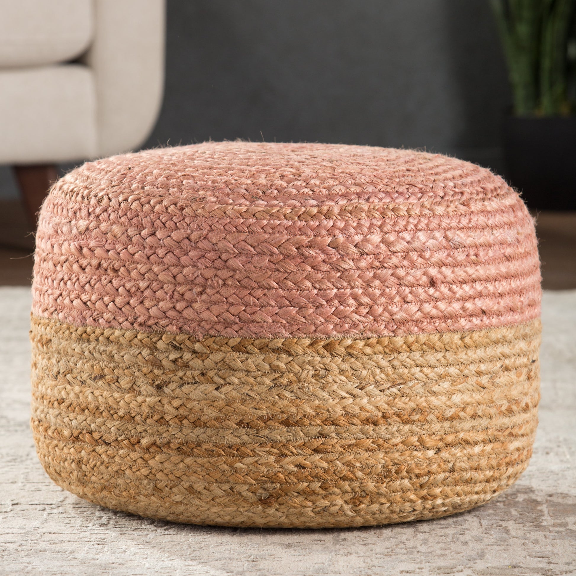 Saba Oliana Pouf by Jaipur Living. Made from 100% jute in a coastal style.