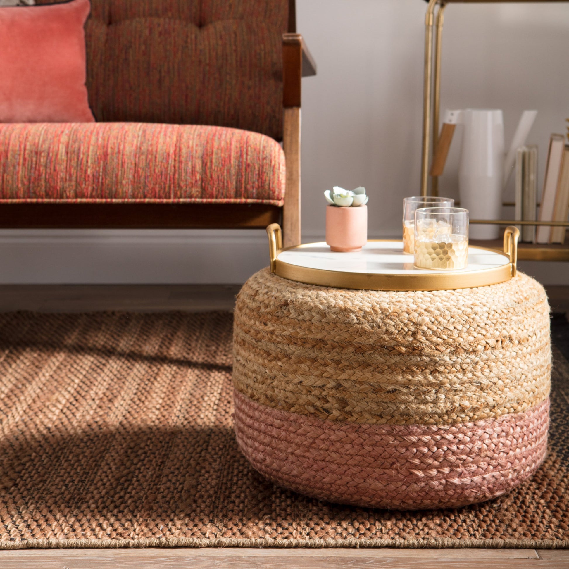 Saba Oliana Pouf by Jaipur Living. Made from 100% jute in a coastal style.