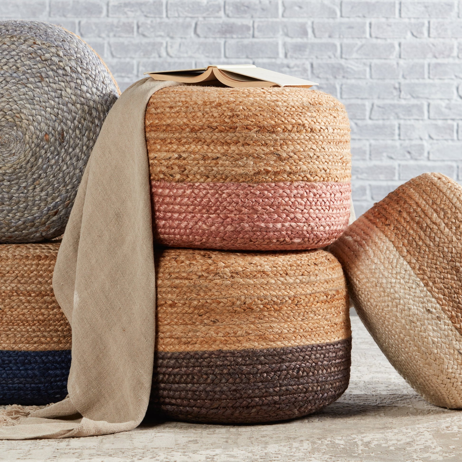 Saba Oliana Pouf by Jaipur Living. Made from 100% jute in a coastal style.