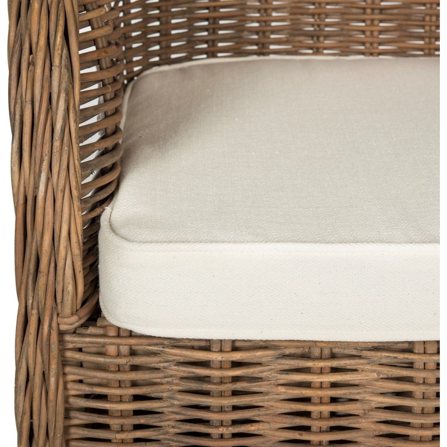 004 O-SAFAVIEH-SEA7002A | Closeup | Schenectady Club Chair by HedgeApple Essentials in natural, white. Made from rattan in a traditional style.