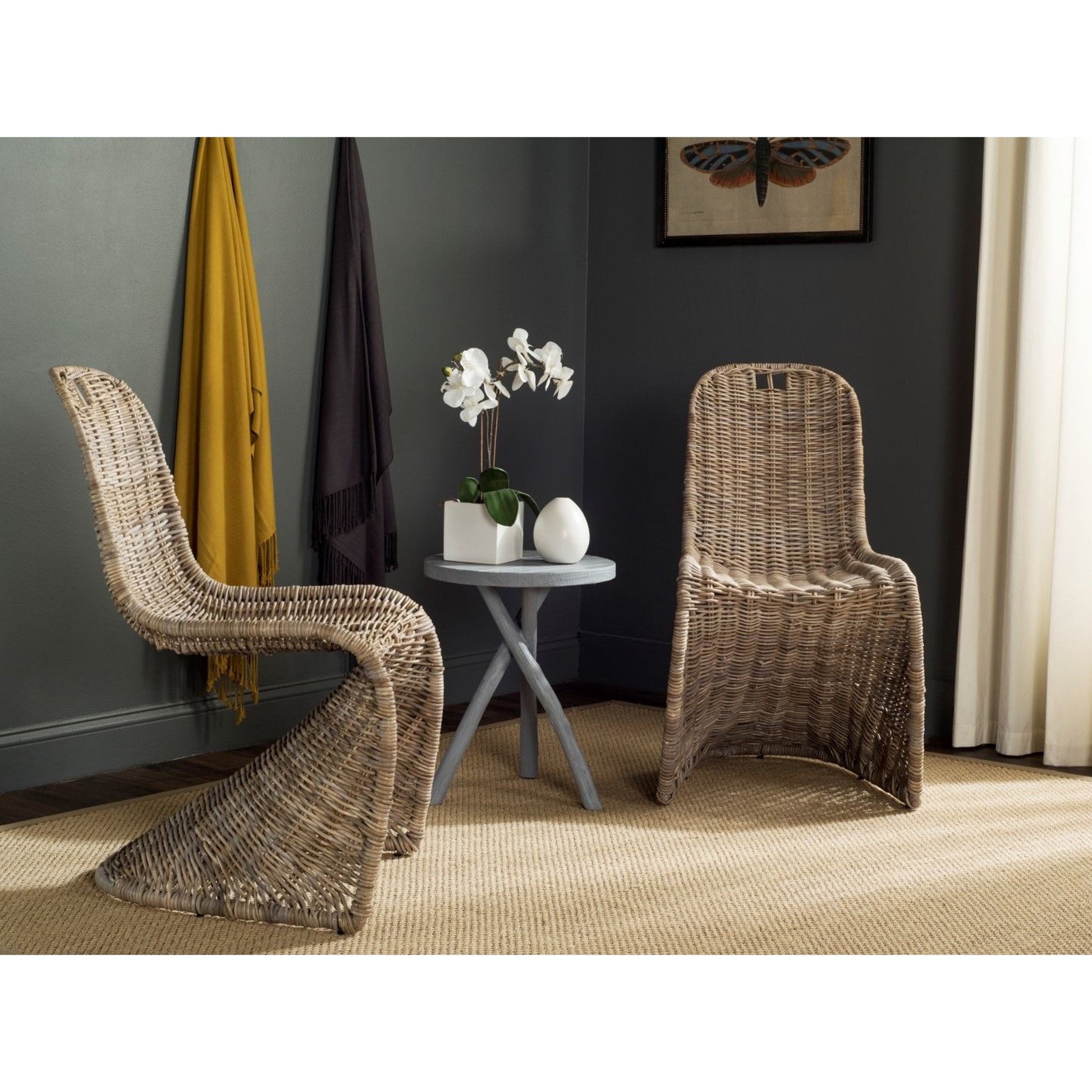 Fairview Dining Chair (Set of 2) by HedgeApple Essentials in gray. Made from rattan, kubu in a modern style.