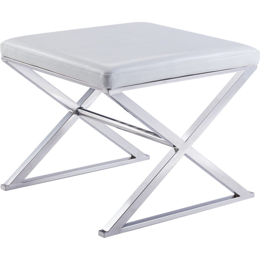 Luxe Footstool by Pasargad Home in chrome. Made from faux leather in a modern style.