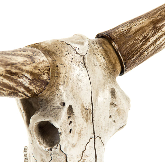 Bull Skull by Zentique in distressed white, brown and polyresin. Made from polyresin in a rustic style.